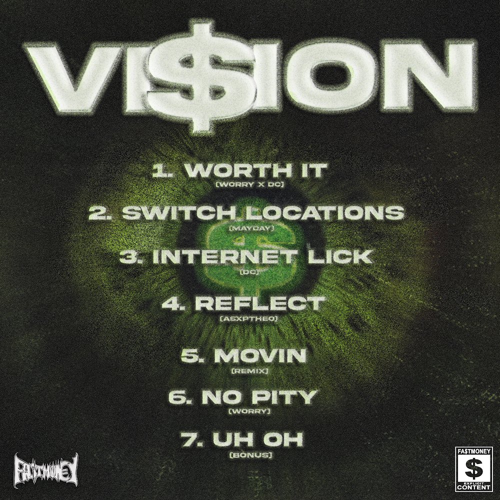 fastmoneydc's tweet photo. “VI$ION” 👁 OUT NOW !
A body of work by @fastmoneydc 💲✍🏾

Art by Antoine Jones 🎨

Mix &amp; Mastered by Worry x Vince Carter

Executive Produced by @klngbe 🤝🏾 https://t.co/ffBiSFVYDR