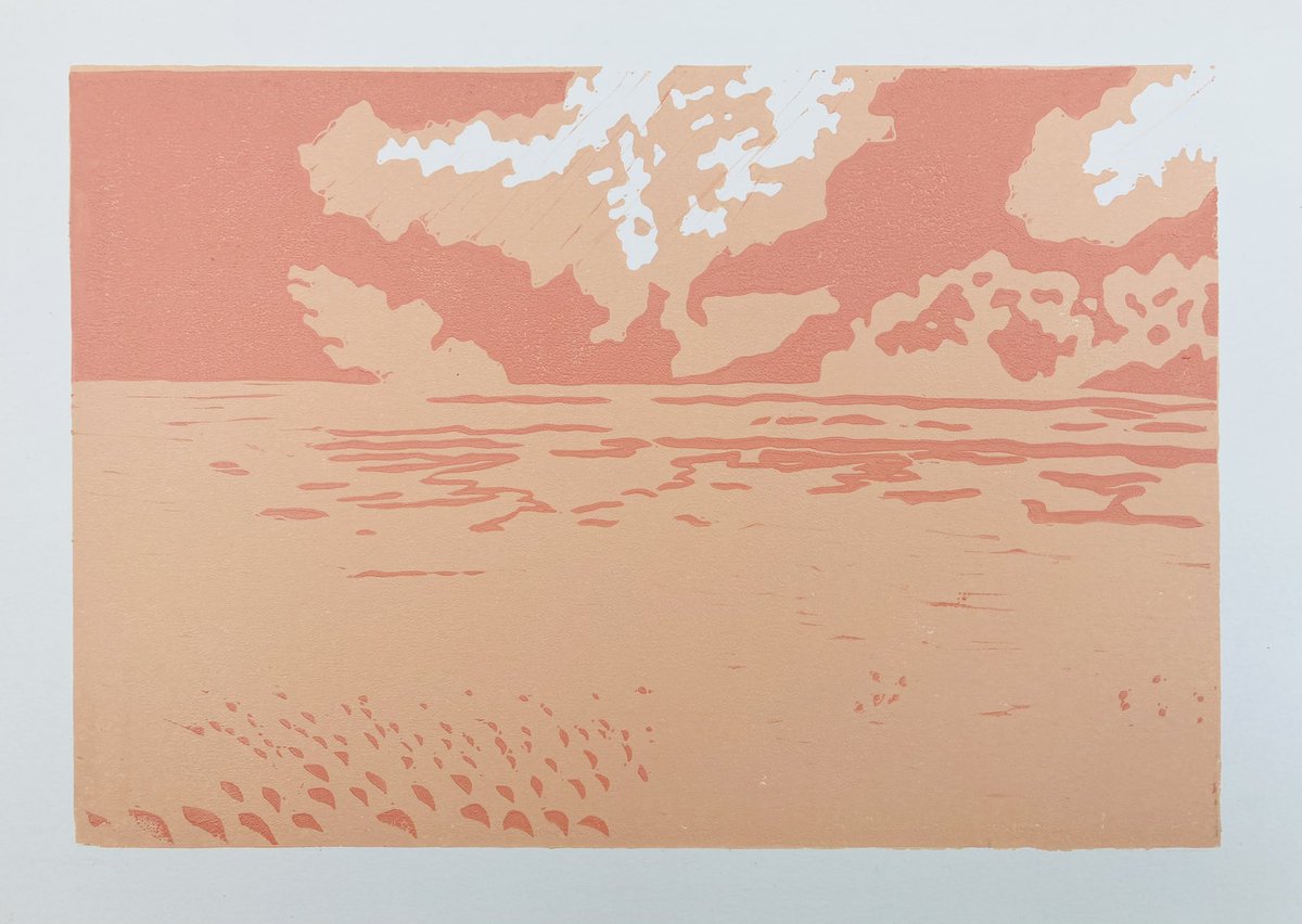 cathwardprints's tweet photo. Layer 2 completed! It’s exciting watching the print come together 🤗 day dreaming of evening beach walks 🏝
#linoprint #lino #linocut #linocutprint #linoblock #linoprinting #linoprints #linoprocess #linoprintprocess #printprocess #wellsnextthesea #norfolk https://t.co/VQPJ6yYTXm
