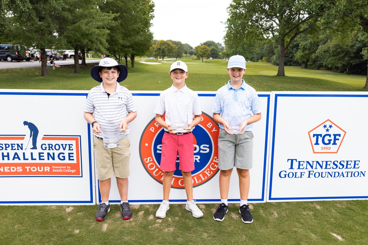 Newly-minted champions...

The 10-11 boys are done at the #SnedsTour22 Aspen Grove Challenge, and Hagen Williams of Murfreesboro takes top prize with a 36-hole total of +3, 111.

Thomas Claassen of Franklin is runner-up, four strokes back, followed by Aiden Cooper of Knoxville.