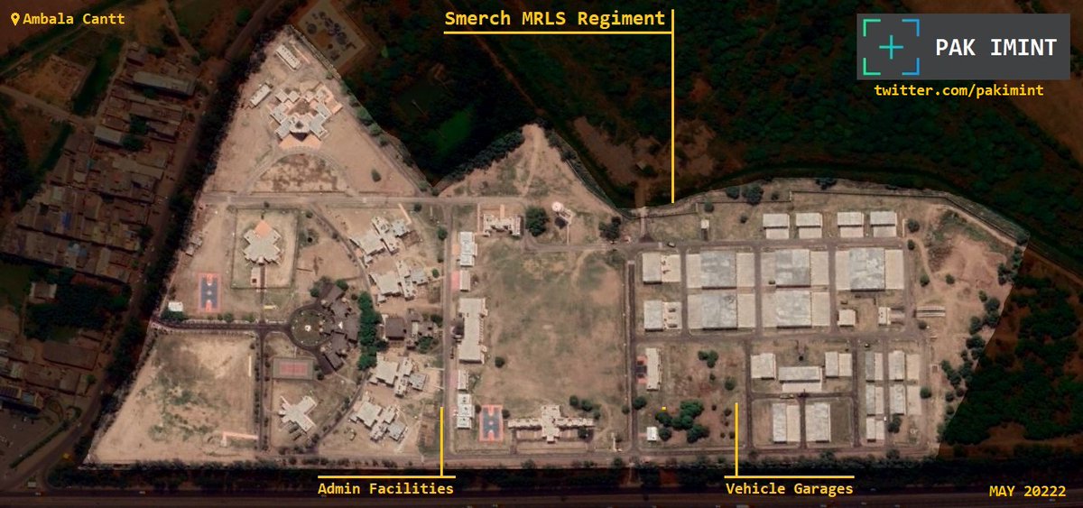 pakimint's tweet photo. #IMINT Indian Army has replaced the old 551 Smerch Regiment infrastructure at Ambala Cantt with a new compound.
Reasons for this include moving out from the decades old decaying buildings and for accommodating additional new Super Stallion 10x10 Missile resupply trucks. https://t.co/nGZunIdXme
