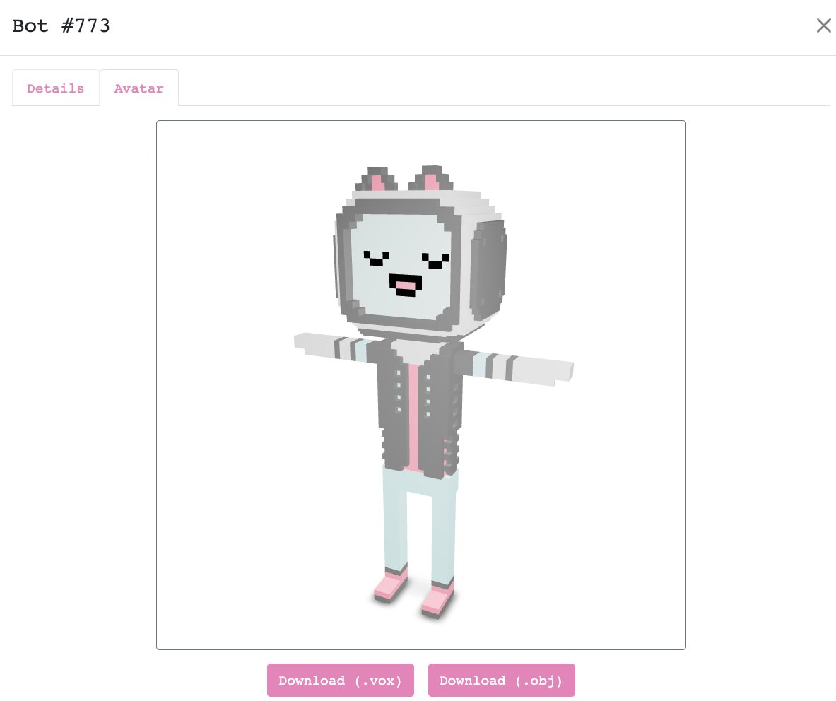 It's time! Our next announcement!

We're happy to unveil our free and complimentary First Edition 3D Bot avatars!