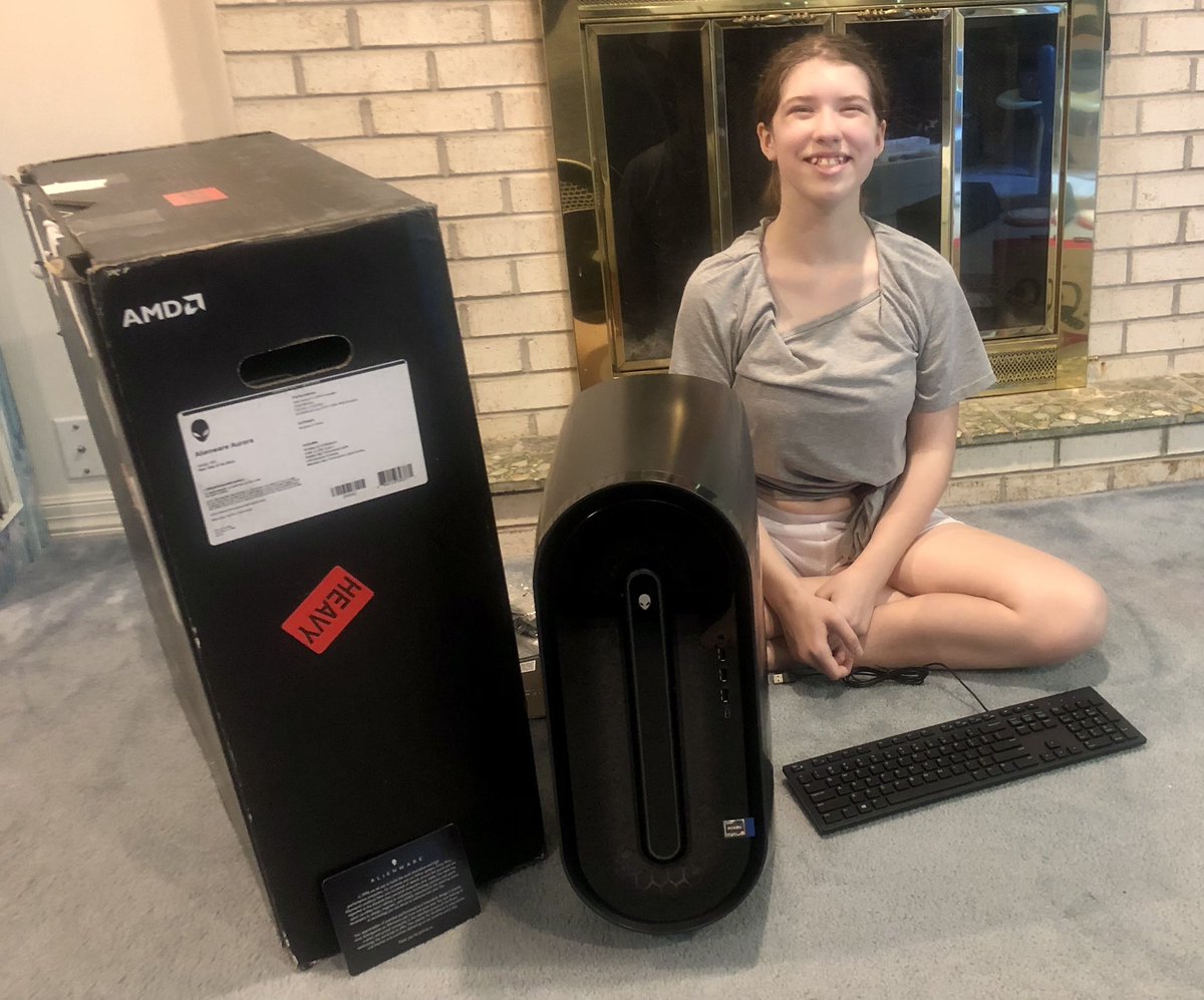 Mrs_Gleen's tweet photo. It’s like a family rite of passage now- the @Alienware birthday gift tradition continues 🥳😁Happy 14th Samantha from all of us!!! 🎉♥️🎉♥️🎉

@Mister_Gleen  
@MavenGleen @BendyBoyGaming https://t.co/9NBjDwTJj5