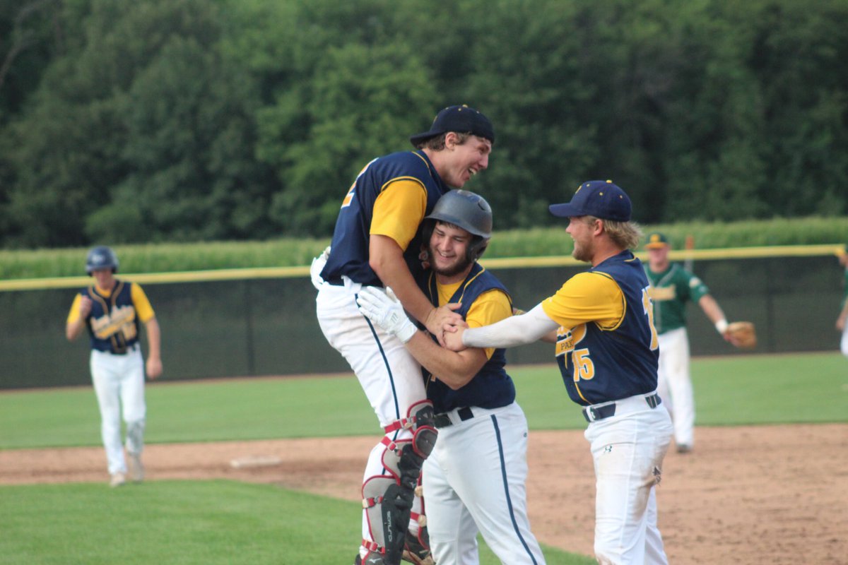 Alex Barney, middle, delivers a walk-off RBI hit for the Paxton Swedes in a 3-2 win over the Royal Giants in game two of Sunday’s doubleheader. The Giants won 10-0 in a five-inning game one <a href="/PaxtonSwedes/">Paxton Swedes</a> <a href="/EIBaseball_1/">E.I. League Baseball</a>