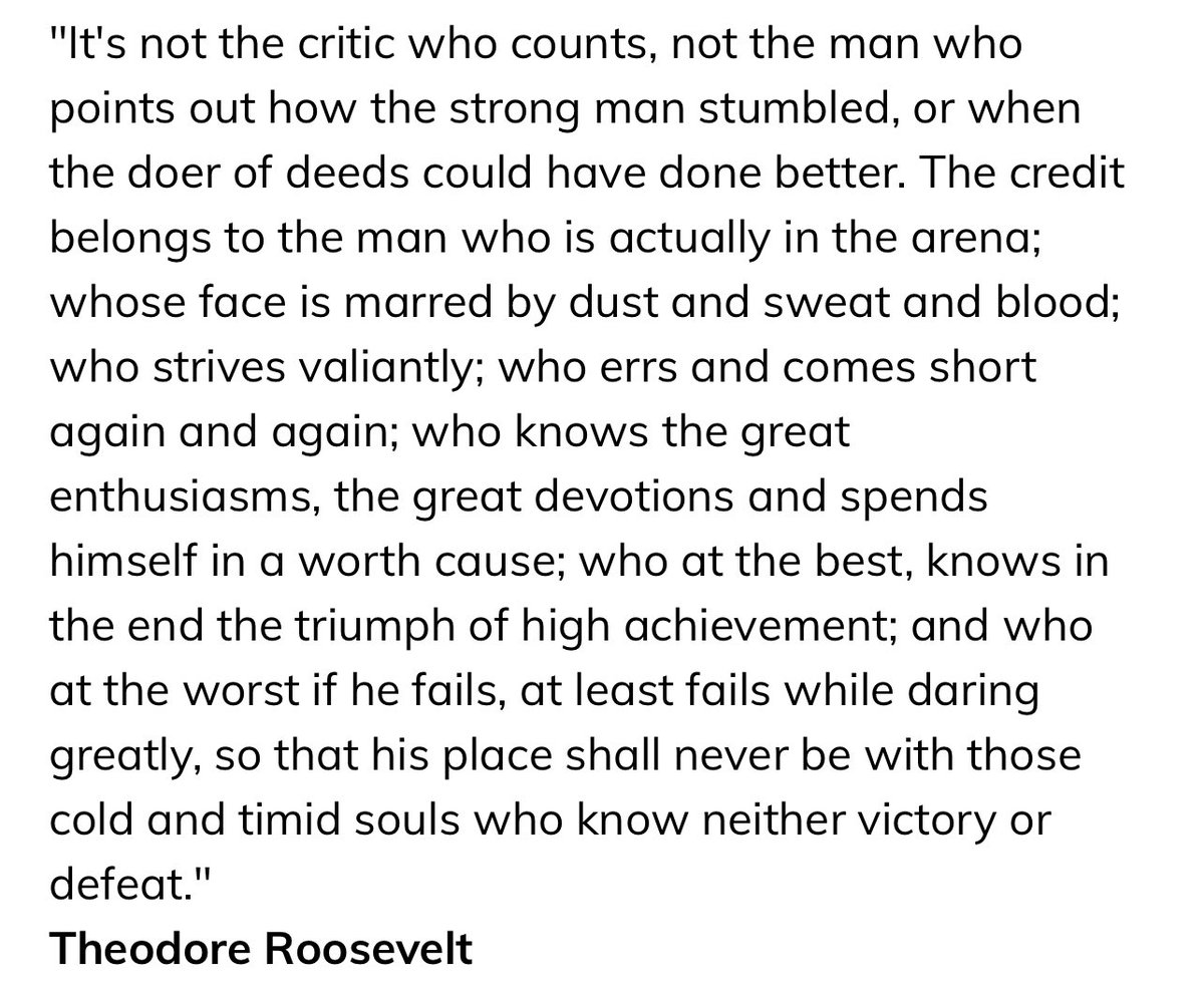 HarryStebbings's tweet photo. One of my all time favorite quotes that I read to myself every Sunday night, going into a new week. 

Always choose to dare greatly. 🚀 https://t.co/NrMgDf1yUh