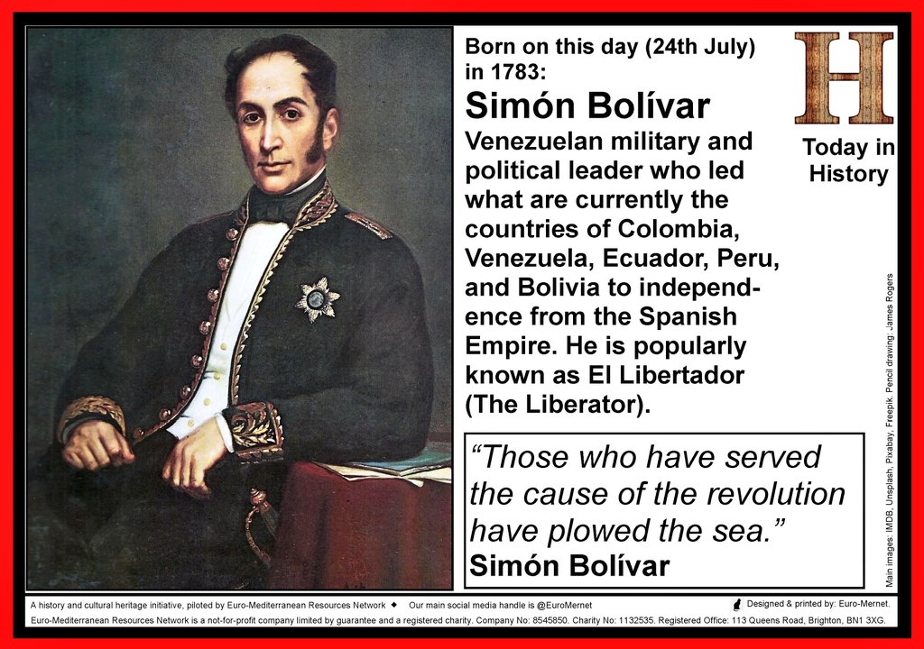 2DayIn_History's tweet photo. Happy birthday to #SimonBolivar - El Libertador. https://t.co/rLDQbOjkEf