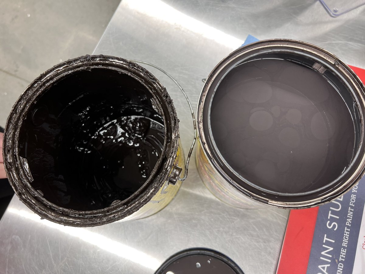 Jennifer_Bowman's tweet photo. @CabotStains bought new stain and had it tinted Cordovan Brown today. It came out very gray (and dried gray, too). The salesperson said this is the new formula. Is that true? 
“Old” Cordovan Brown on left; “New” Cordovan Brown on right. https://t.co/mHQZUQ30iL