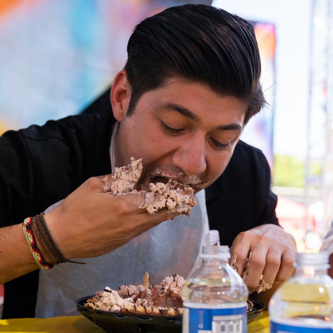 CAStateFair's tweet photo. Think it's easy to stuff your face with pie? Check out the Save Mart Pie Eating Contest at the Sky River Casino Promenade Stage at 2 pm! #Savemart @SaveMart https://t.co/aCbdIxAphc