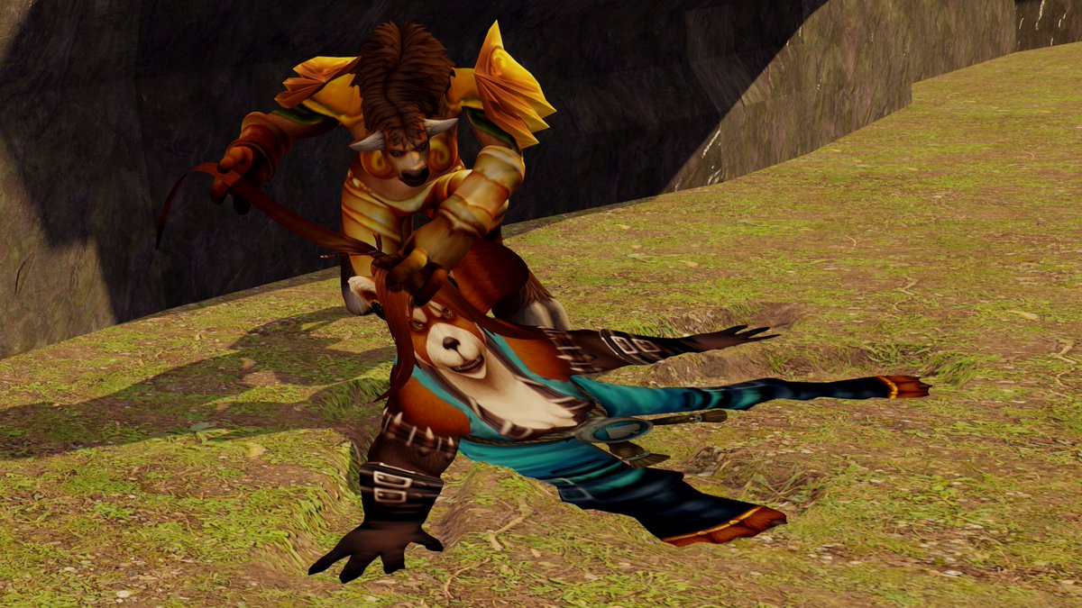 EpicFlatbreon's tweet photo. Did a couple of renders for a friend's flattened Pandaren and was given the okay to post them, so I'm posting them xd. The first one has an alternative where it's zoomed in more. Also practicing making backgrounds from scratch more. https://t.co/iY93oTdYQF