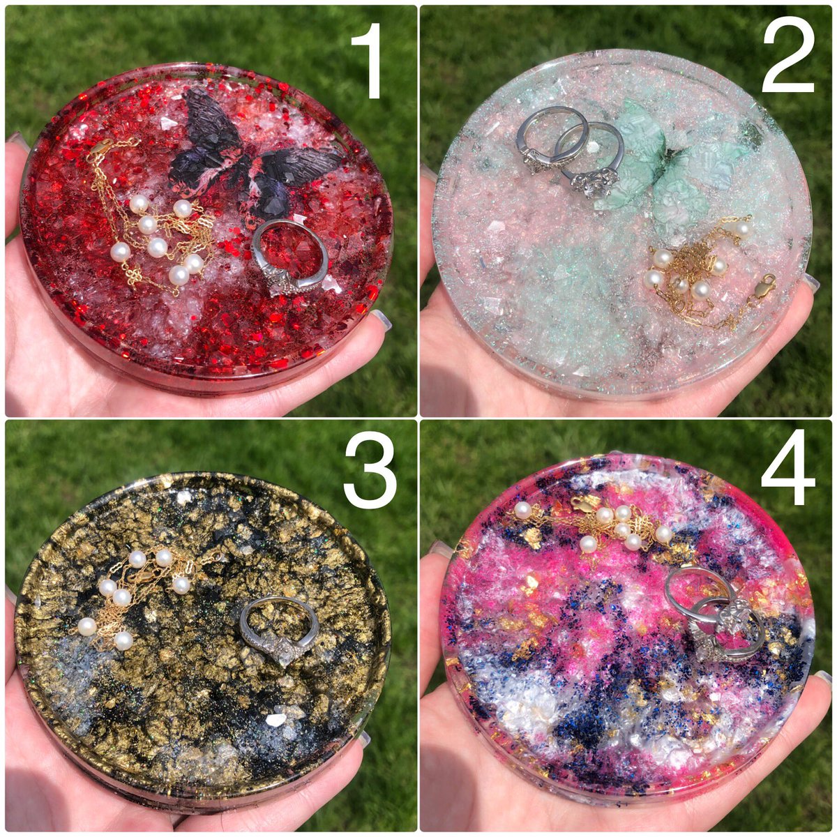 Memory_chase's tweet photo. ✨🚨 CLEARANCE SALE 🚨✨

These crystal jewelry dishes are made out of epoxy resin and are 4 inches. They have cork on the bottom as well. 

$15 shipped. Dm me to claim! 

#epoxy #resin #SmallBusiness https://t.co/18bahu1ZBF