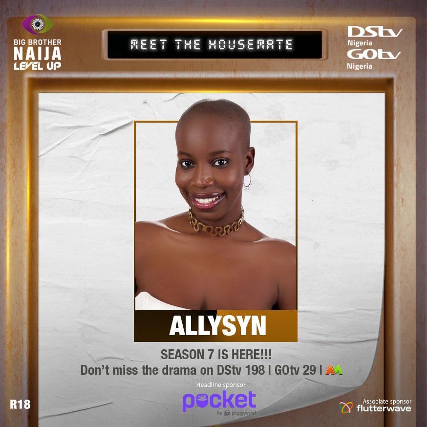 byjamina's tweet photo. The 17th housemate is Allysyn Audu. She’s more of a fighter than a lover. 

#BBNaijaLevelUp #BBNaija https://t.co/cxXxtKmnK5