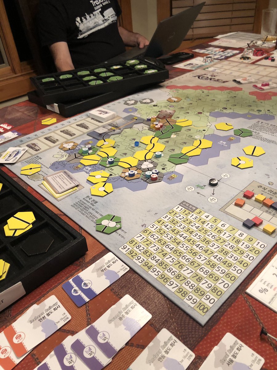 Man, what a weekend! Played 10 games (26, 71, Proto, LA, Neb, 72, 24, 71, Korea, and 80) w/ <a href="/tvahlsing/">Todd Vahlsing</a> <a href="/th3tick/">th3tick</a> <a href="/afryergames/">Anthony Fryer</a> <a href="/BadgerWyo/">WyoBadger</a> &amp; <a href="/Sweater_Mike/">Sweater Mike ⛷</a>! Black horse of the weekend was definitely 18Korea. That was a stellar game! #18xx