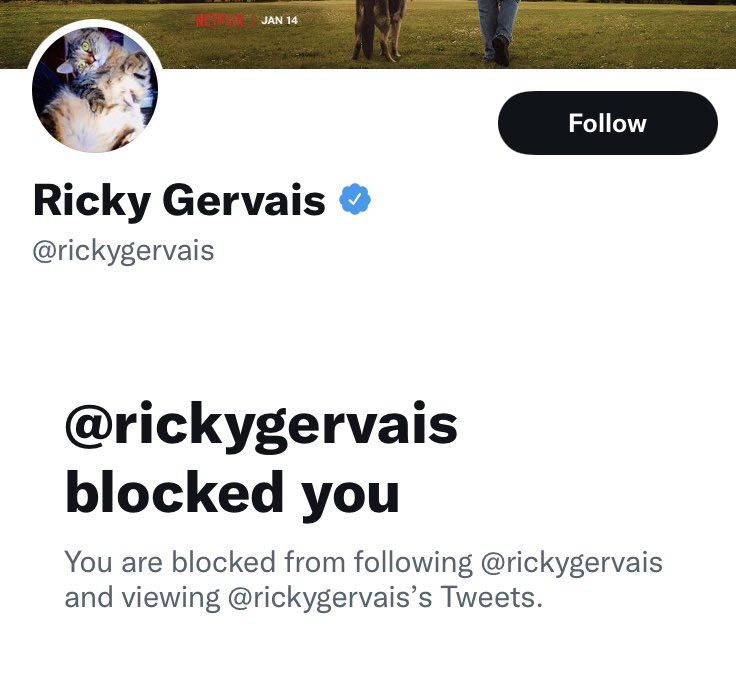 Oh you mean Mr. Free Speech Ricky Gervais who blocked me even though we never interacted? Your hero is a pussy https://t.co/VqXsk9eAlB https://t.co/BjDTfVyhik