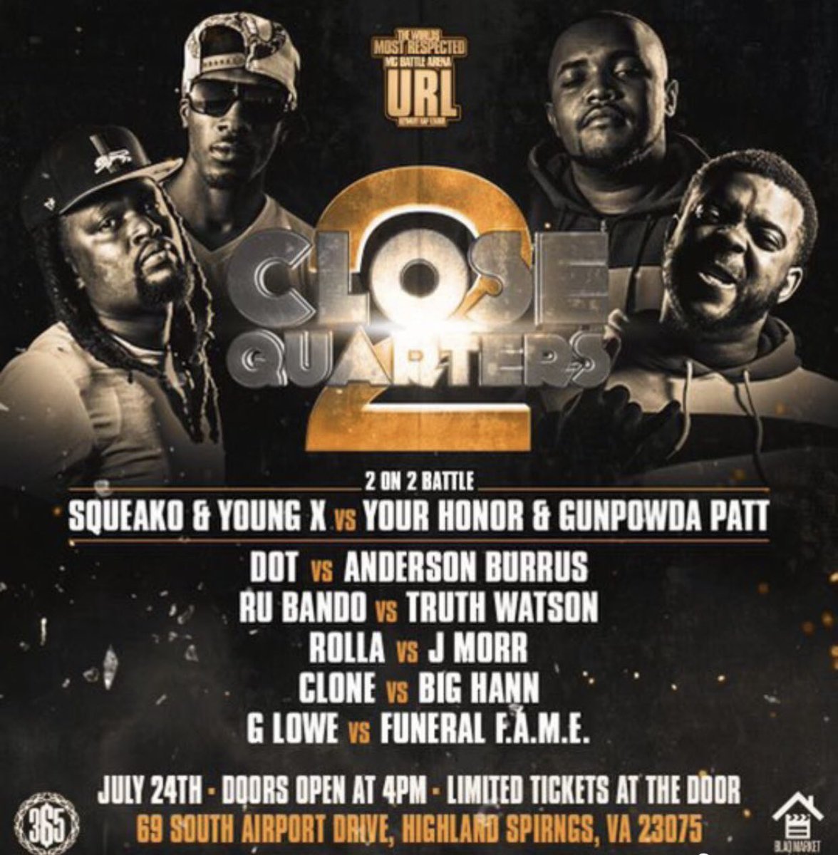 HouseofColors_'s tweet photo. #TodayInBattleRap, @urltv presents #CloseQuarters2 in Highland Springs, VA. Doors open at 4P. #HouseofColors #BattleRap #hiphop #news #URLTV 

@Squeako757 @YourHonor202 @SupaHotPowda @DotTeflon @AndersonBurrus @Ru_Bando @iDontLieWFSC @Clone478 @BitchimBigHann_ @GoonGangFAME https://t.co/ME2rW79BCS