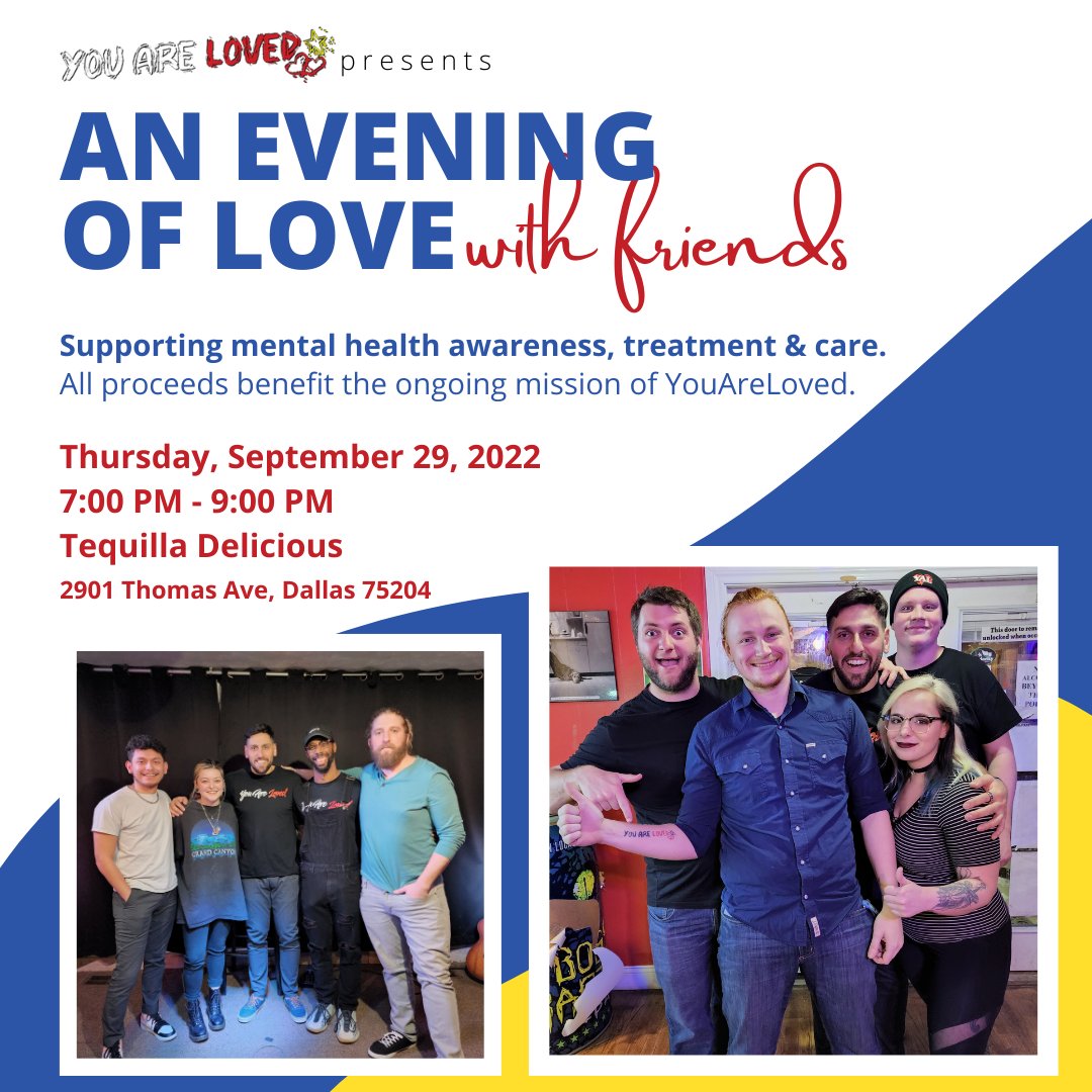 YouAreLoved Presents: 
An Evening of Love with Friends!! 

Mental health conversations, stories, poetry and live music. 

100% of the proceeds directly fund mental health care, treatment and support. 

Tickets on sale now: youarelovedlife.com/product/aneven…