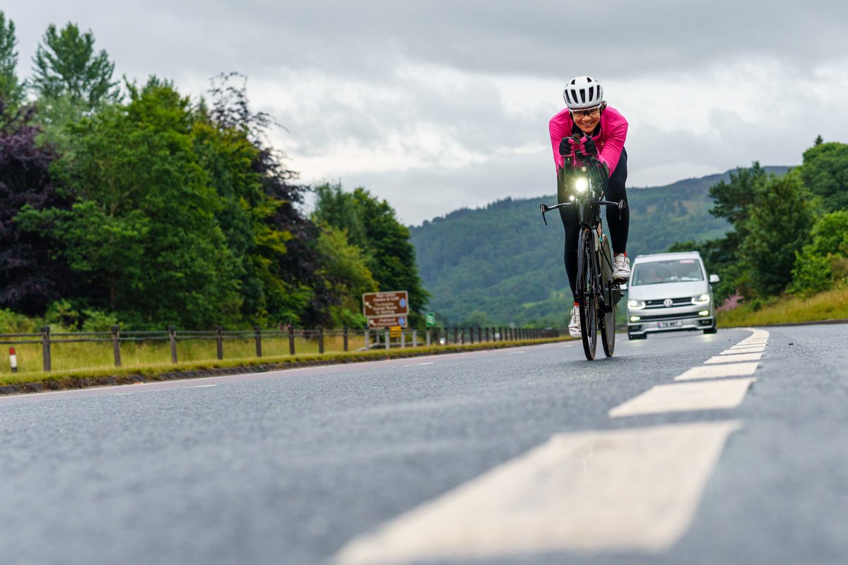 Chris passing through Pitlochry Junction earlier…….still smiling!! Got her warm gear on as the temperature has dropped. Now on the Drumochter climb!! 😱