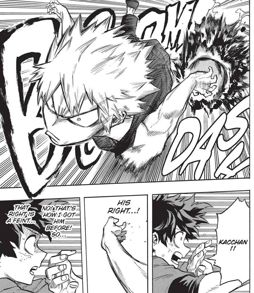 I really like that it's Bakugo, the master of feints and baits, who recognizes Shigaraki is hiding something by not using his right side. 