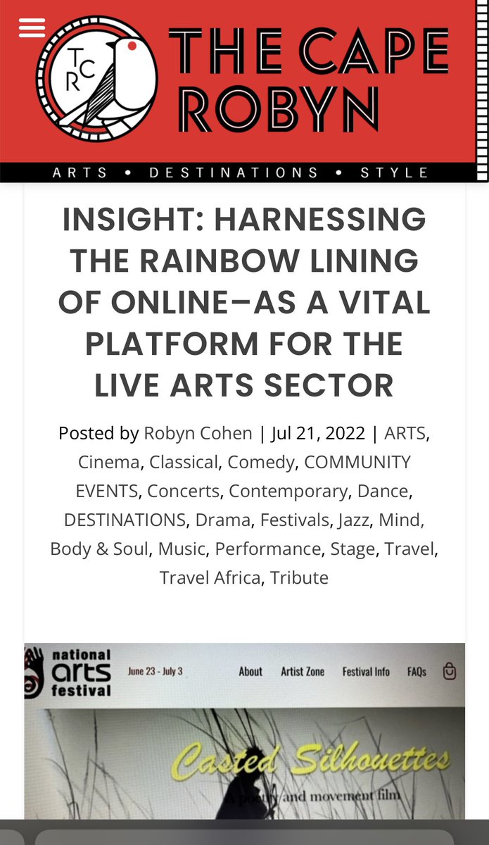🇿🇦🎭🎼🎥🍿 Online stage - click in to #NAFonline @artsfestival #naf2022 #vNAF2022 - up until July 31. Amazed at the diversity of work. @StandardBankArt thecaperobyn.co.za/insight-harnes…