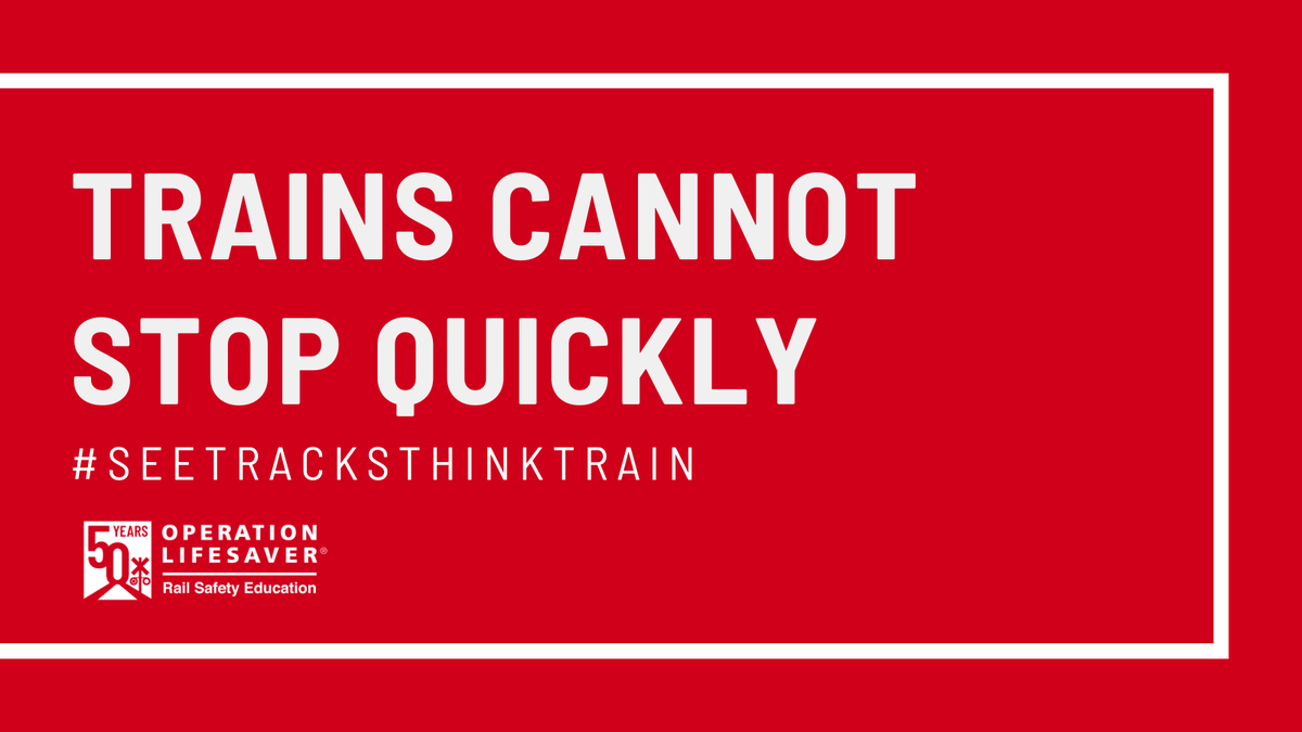 olinational's tweet photo. Trains cannot stop quickly. Always stay alert around railroad tracks and trains.
 #STOPTrackTragedies
#RailSafety https://t.co/rt13ae2Ymc