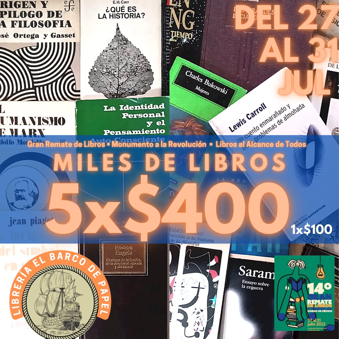 ElBarcodePapel's tweet photo. ¡Empieza el conteo!
¡FALTAN 3 DÍAS PARA EL GRAN REMATE EN EL MONUMENTO A LA REVOLUCIÓN!
L@s esperamos en el stand #8 de la carpa B

Estén atent@s a nuestras publicaciones. 

#ElBarcoDePapel #MonumentoAlaRevolución #GranRemateDeLibros #LibrosCdmx #LaAcademia #MarvelSDCC https://t.co/nx01Voa6bU