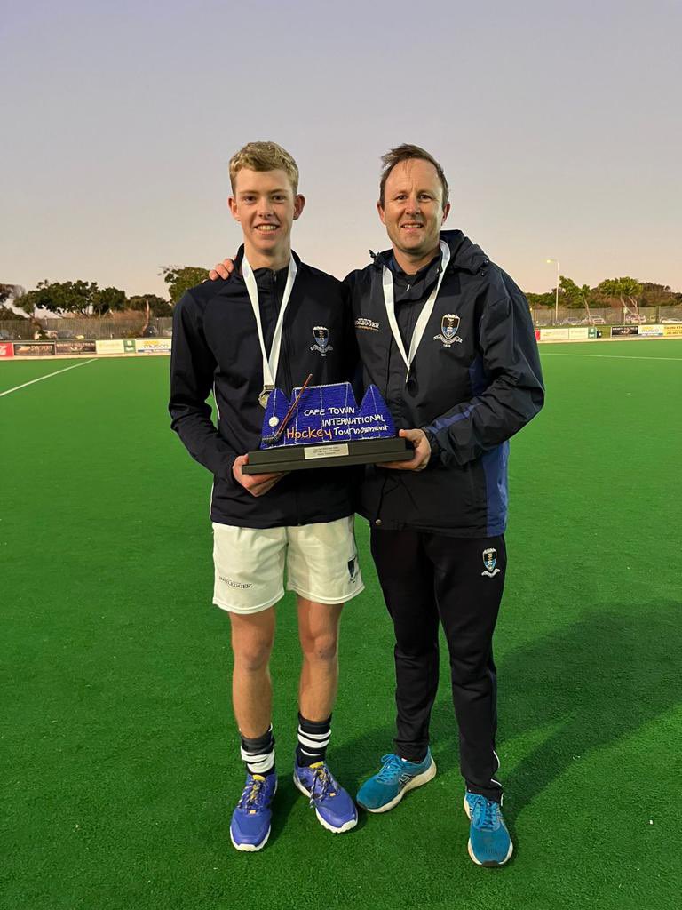 SACS u17 captain Mike Cowen with SACS Head of Hockey James Peverley after winning the Cape Town International Hockey Tournament today beating Paarl Gim 3-0 in the final. Well done to everyone involved