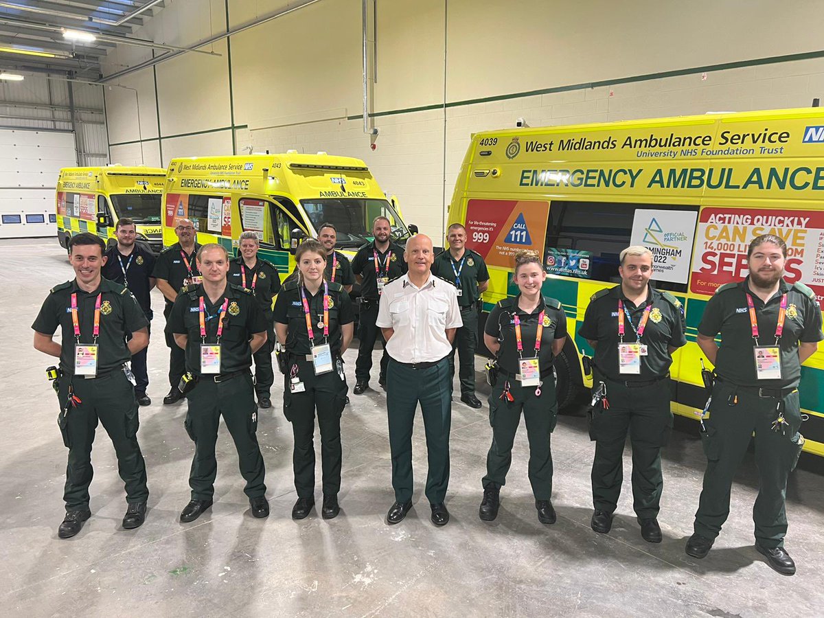 <a href="/OFFICIALWMAS/">West Midlands Ambulance Service #HelpUsHelpYou</a> Chief Executive Officer Professor Anthony Marsh with staff and Managers at the <a href="/birminghamcg22/">Birmingham 2022</a> Deployment Centre. <a href="/OFFICIALWMAS/">West Midlands Ambulance Service #HelpUsHelpYou</a> is already providing medical cover at the Athletes Villages and training events in the lead up to the Commonwealth Games.
