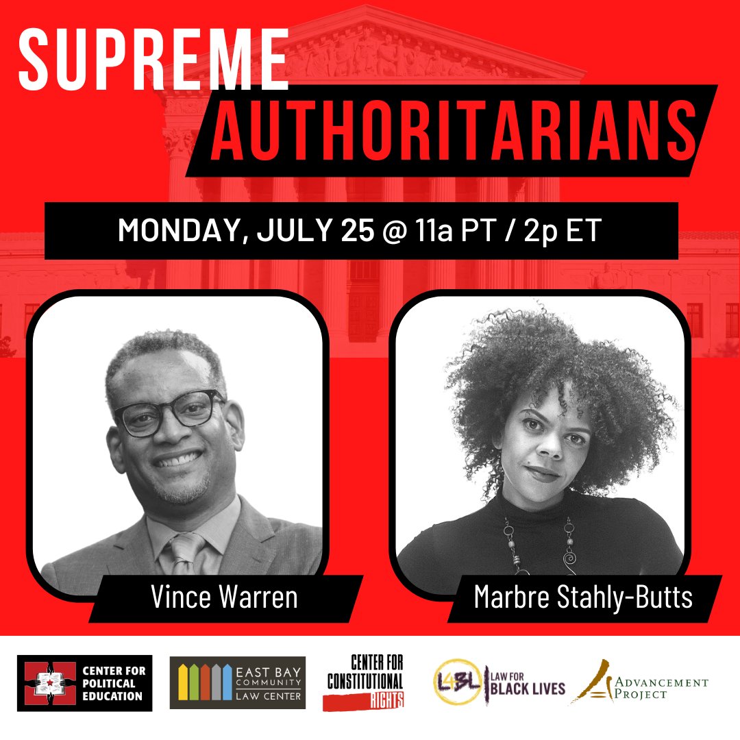Center4PE's tweet photo. Tomorrow! 

Listen in on an urgent discussion about the Christian nationalist agenda of the far-right SCOTUS majority and how it shapes the road ahead for the US left. 

Featuring @VinceWarren of @theCCR &amp; Marbre Stahly-Butts of @Law4BlackLives.

Register: https://t.co/pfMd4DcbYl https://t.co/sLIsS3c9Pv