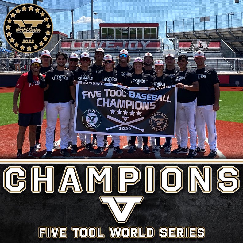 FiveToolTexas's tweet photo. 🏆CHAMPIONS🏆
Congrats to @bbatitans 2023 on winning the 17U American Blue Championship of the @FiveTool World Series!
#WatchEm
@FiveToolOK https://t.co/CIjFNZjZpE
