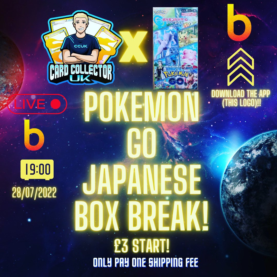 ThePokemonTrade's tweet photo. 🔥 POKEMON GO JAPANESE BOX BREAK! 🔥
Live on @bits_live_uk -
27/07/2022 @7pm
Packs start at £3. Each pack you win gets you into the giveaway for a chance to win 2 free promo packs!
#bits #bitslive #bitsliveuk #pokemon #pokemongo #pokemoncards https://t.co/Anz7SqnA7n