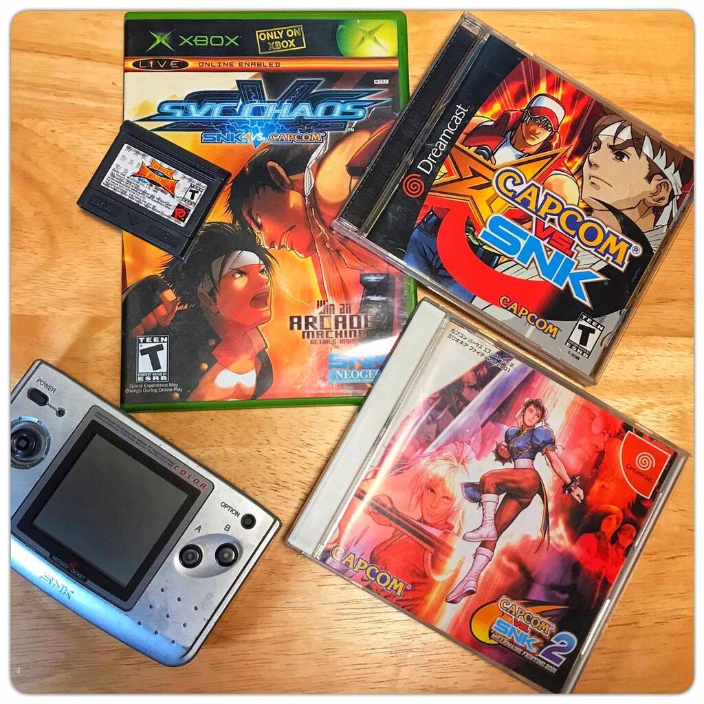 gamingcult's tweet photo. Who won the vs. war? Was it SNK? #snksunday #capcomvssnk #svcchaos #neogeo #neogeopocket #sega #xbox #dreamcast https://t.co/2vZt4pK0uD https://t.co/mhXjSVw7ju