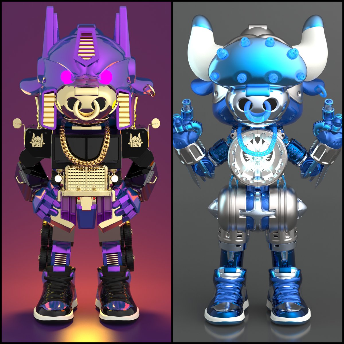 Time for Round 3 of our Bull+Bull bracket!

If u see the red &amp; blue lights flashing you KNOW you in trouble, cuz here comes <a href="/medal_ghost/">GOLD MEDAL GHOST</a> &amp; his pair of monochrome Bulls. They better look both ways before they cross <a href="/YinYangYoeshi/">Yoeshi</a> &amp; his Robo Bullies, they might just get run over!