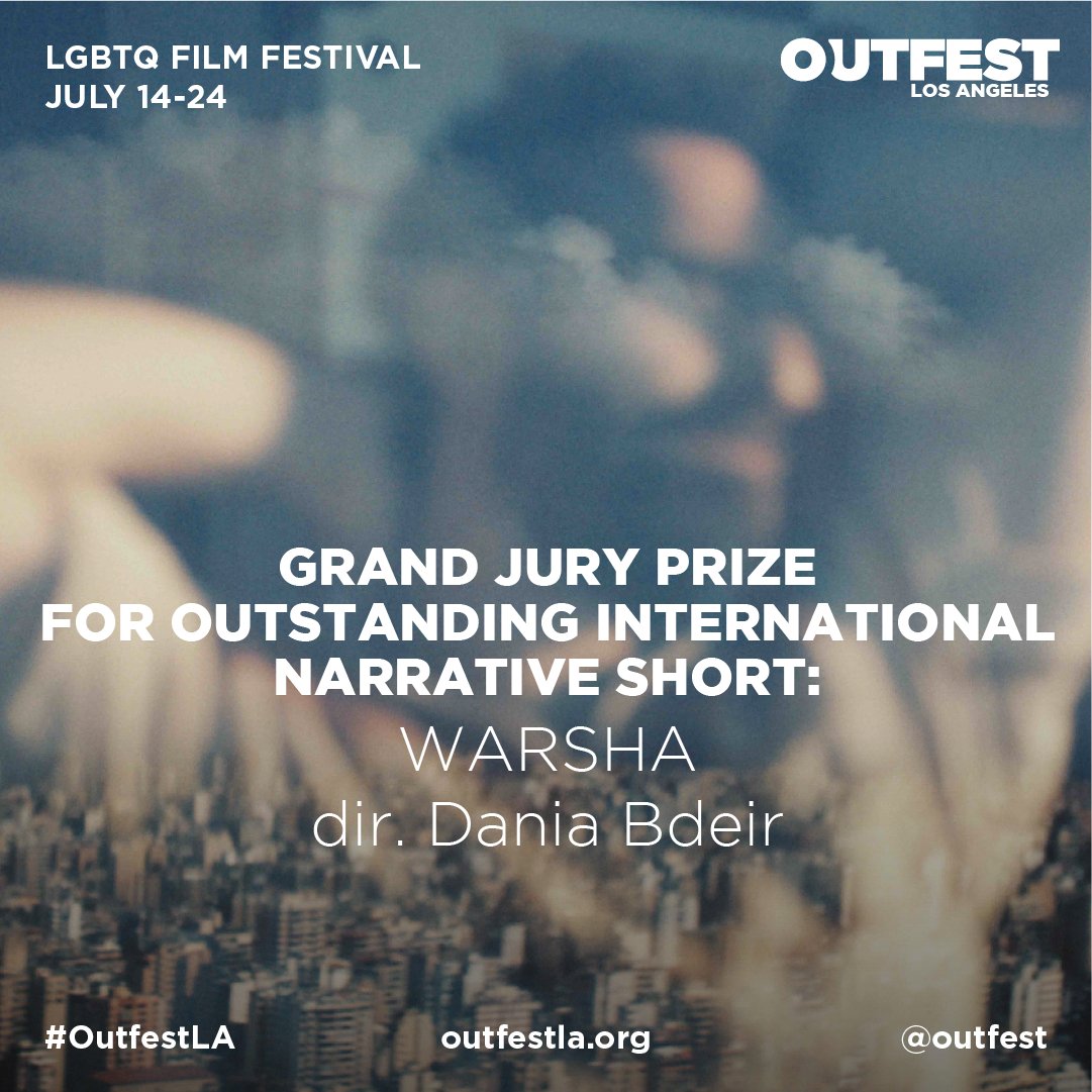 Outfest's tweet photo. It’s time for the grand jury prizes! The #Outfest40 Grand Jury Prize for Outstanding International Narrative Short goes to… @daniabdeir's WARSHA! Honorable mention to Erich Rettstadt’s TANK FAIRY. #OutfestLA https://t.co/9RM8e2c3Qy