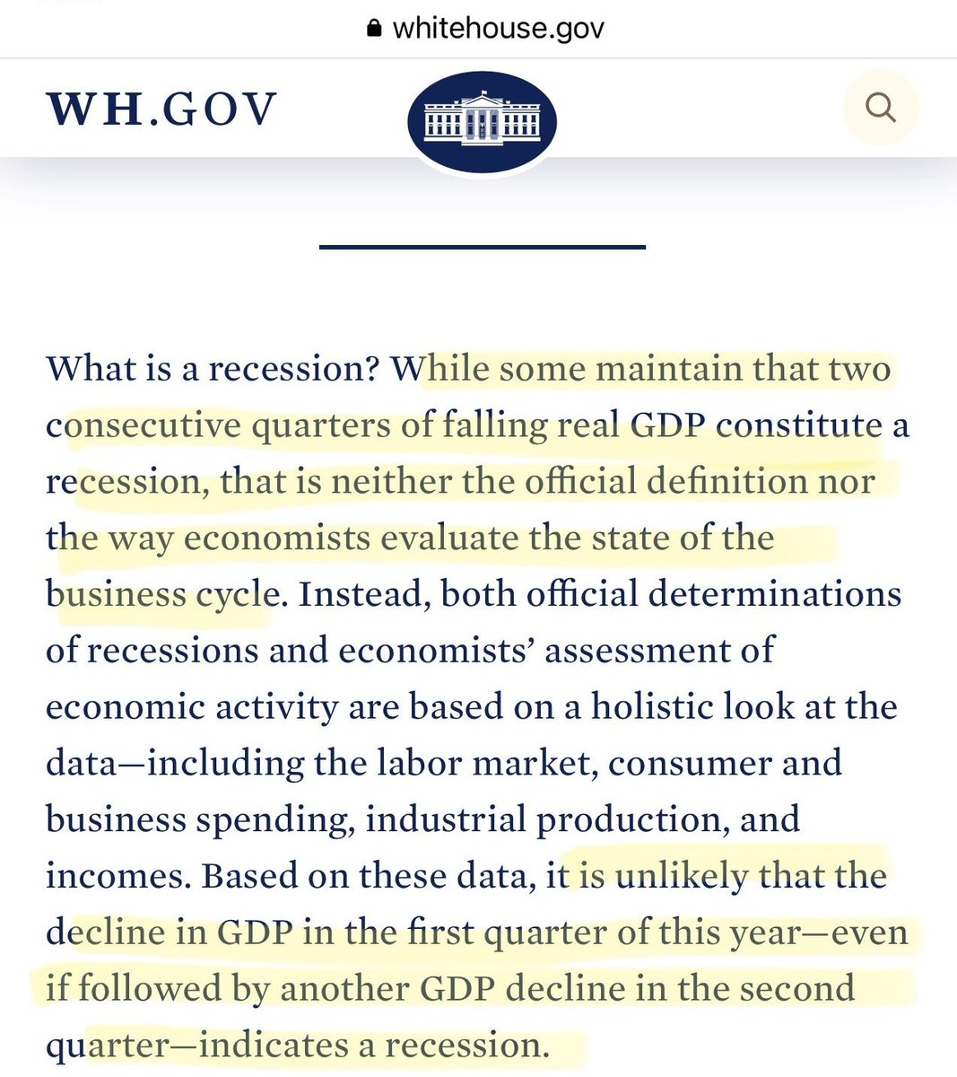 These mfers are seriously redefining what a recession is. We are in one. Right now.