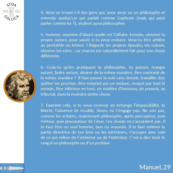 StoaGallica's tweet image. Epictète, Manuel, chapitre 29: agir par devoir envers les autres, les dieux et soi-même.
#lecturesuivie #Manuel #Epictète #stoïcisme #philosophie