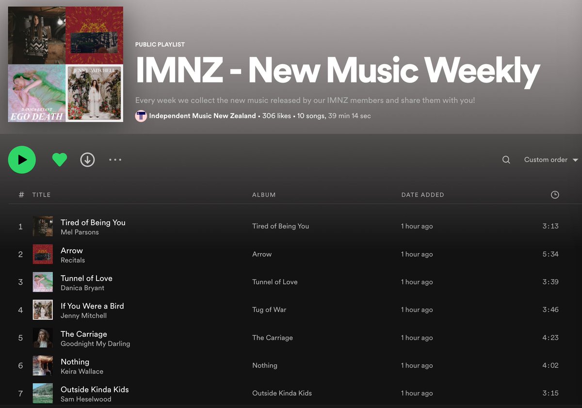 This week's IMNZ New Music Playlist features new songs from <a href="/CapeRoad/">Mel Parsons</a>, @danicasmusic, <a href="/jennymitchellnz/">Jenny Mitchell</a>, <a href="/kylieannprice/">Kylieannprice</a> + many more!

<a href="/SpotifyNZ/">Spotify New Zealand</a> 🔗 spoti.fi/3zvmC3o