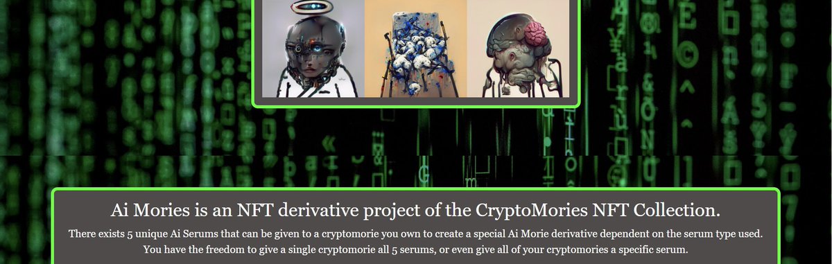 AiMories's tweet photo. I’m certain that @CryptoMories holders will be pleased with the work fellow holder @Newt936 has been doing on the AiMories website… here’s a teaser #famorie #cryptomories #derivativeproject #fundingholders #communityproject https://t.co/83cgLiNCdZ