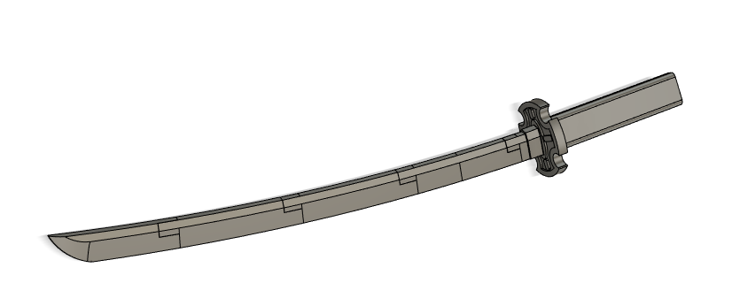 TamirEngineer's tweet photo. Continuing to make Zoro's sword Sandai Kitetsu. I haven't 3D printed anything yet for this because of this heatwave currently. it'll make the apartment too hot. Still some more progress needed but it's almost done. #ONEPIECE #3Dprinting #Fusion360 https://t.co/H9wjqKN0lI