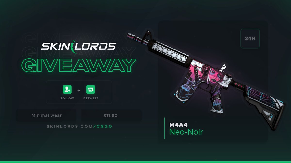SkinLords's tweet photo. M4A4 Neo-Noir 🎁 24H CSGO Skin Giveaway!

✅ To enter:
- Retweet and Follow us
- Tag a friend

Ends in one day! Best of luck! https://t.co/k7jcuHSEVu