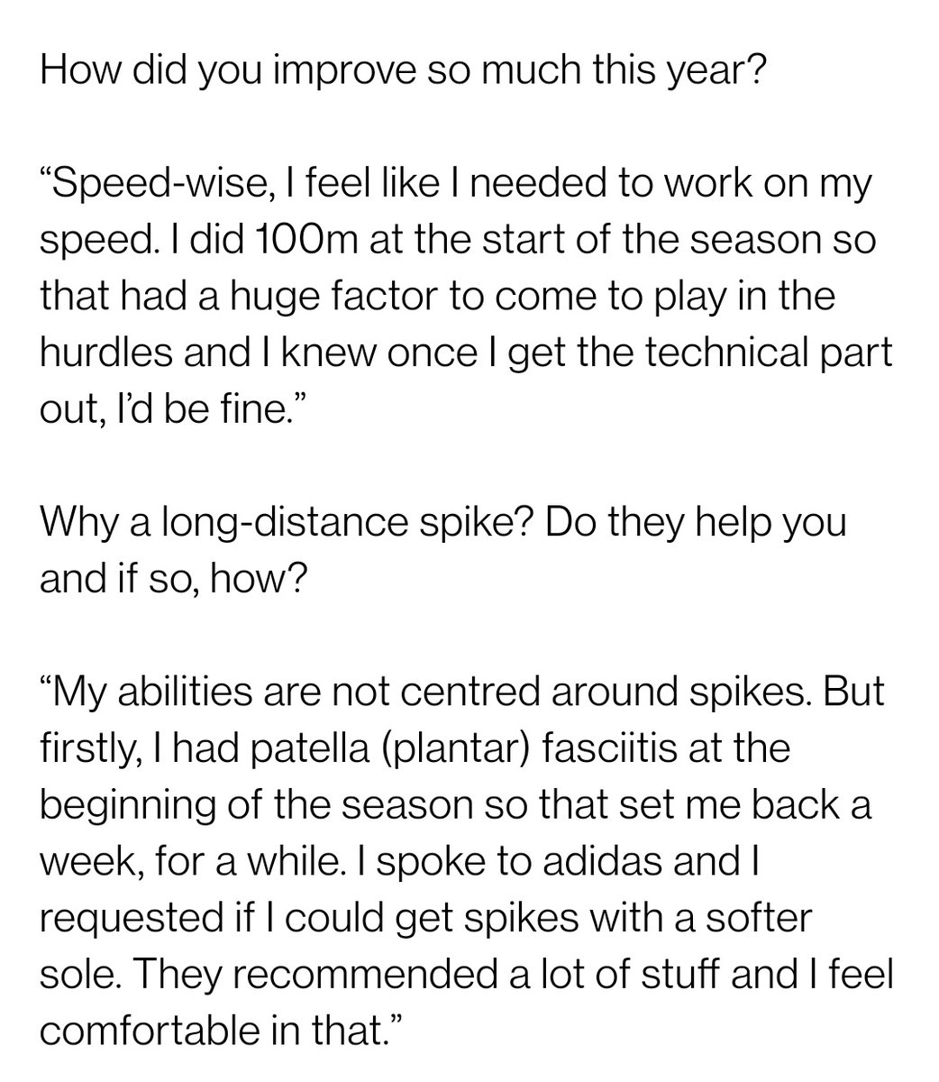 Cathal_Dennehy's tweet photo. Asked Tobi Amusan about what's behind her improvement this year and why she was chose to wear a long-distance spike tonight.

Here's what the new world record holder had to say.

#WorldAthleticsChampionships https://t.co/HHqf4SQ5YI