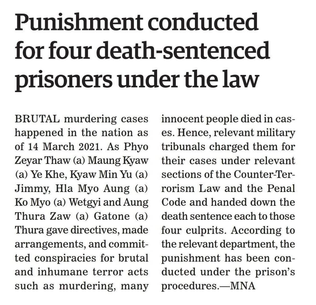 MayWongST's tweet photo. Massive frenzy as many reacted with anger &amp; disbelief after Myanmar state media news reported that #Myanmar #military may have executed 4 political prisoners including 2 renowned activists, Jimmy &amp; Phyo Zeyar Thaw. Phrasing in reports rather ambiguous #WhatsHappeningInMyanmar https://t.co/qYWd82nnwu