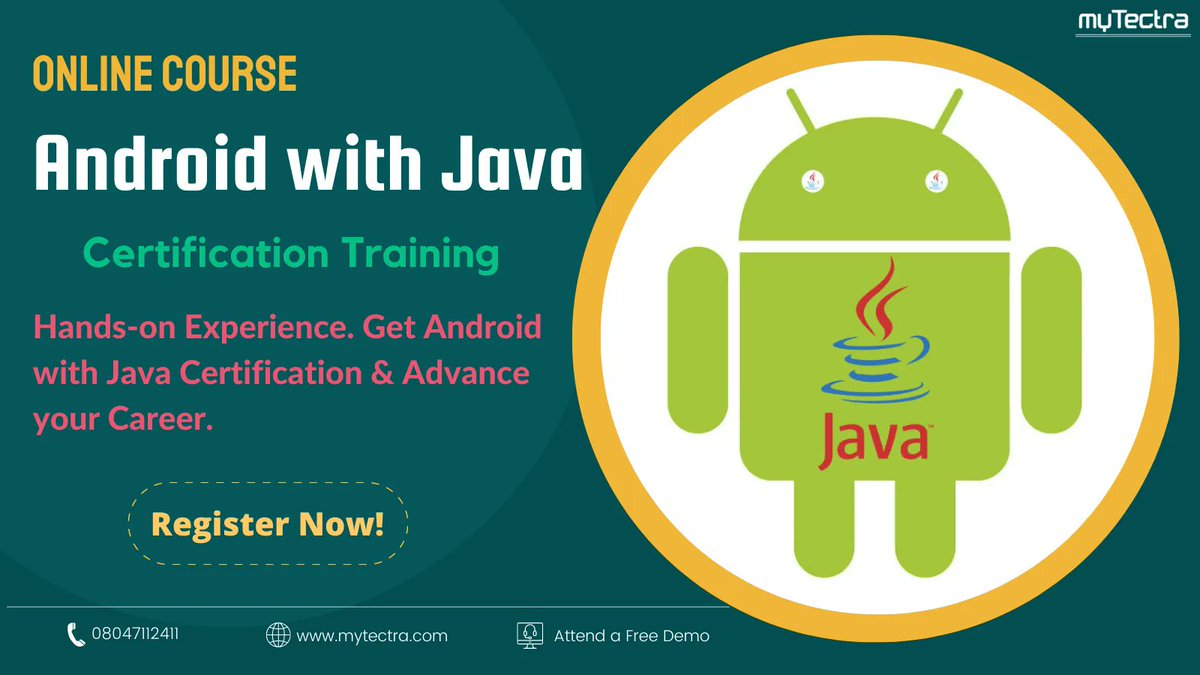 mytectra's tweet image. Up-skill your Career in Android with Java with 👉myTectra👈
⭐️Let's get started and learn from the experts!⠀
Live Online Training - Delivered Globally

Call Us on +918047112411 and Enroll Now!

buff.ly/2GWEGYO⠀

#androidwithjava #mytectra #javascript #ios #android
