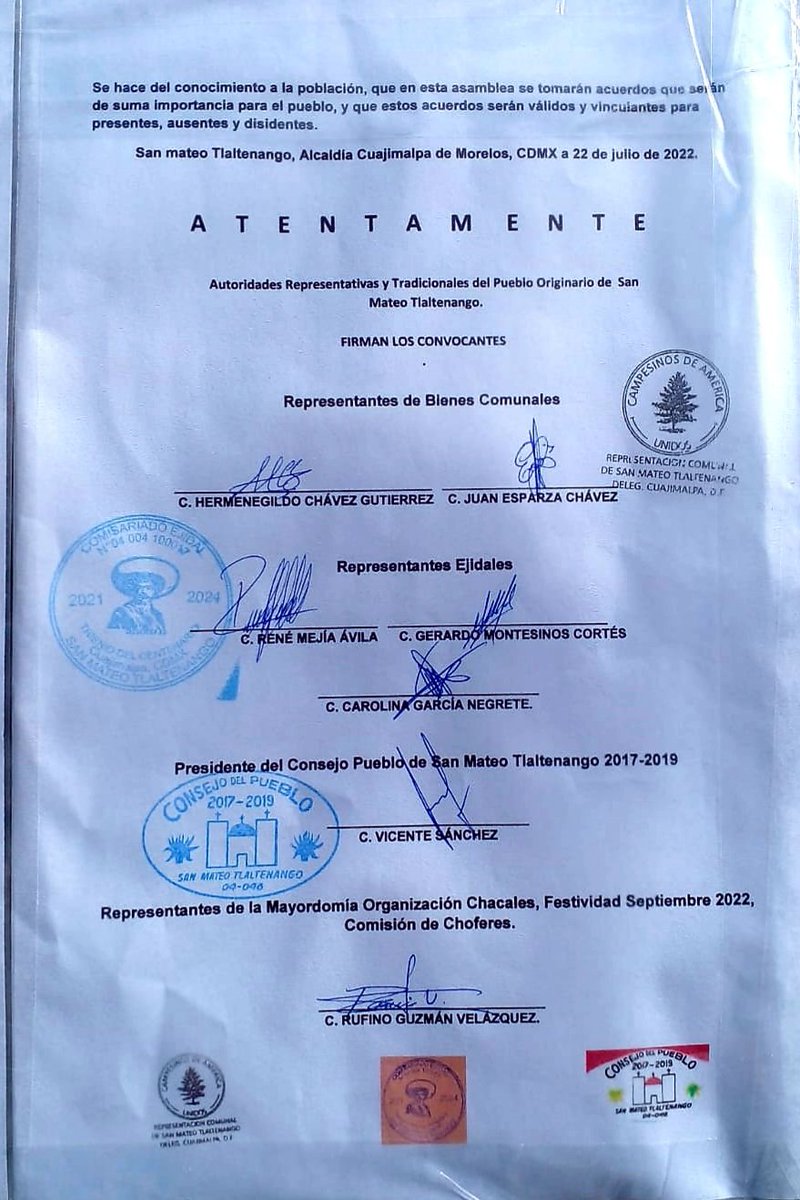 ‼️CONVOCATORIA‼️ 

Vecinos el próximo Domingo 31 de Julio del 2022 a las 12:00 hrs en el Campo #1 (Calla mina s/n pbo San Mateo Tlaltenango). 

"ASAMBLEA GENERAL" del PUEBLO DE SAN MATEO TLALTENANGO. 🌲🦌

@AlcCuajimalpa
<a href="/AdrianRubalcava/">Adrián Rubalcava</a>
<a href="/SEPICDMX/">SEPI CDMX / Pueblos-Barrios-Comunidades Indígenas</a>
facebook.com/10042723881142…