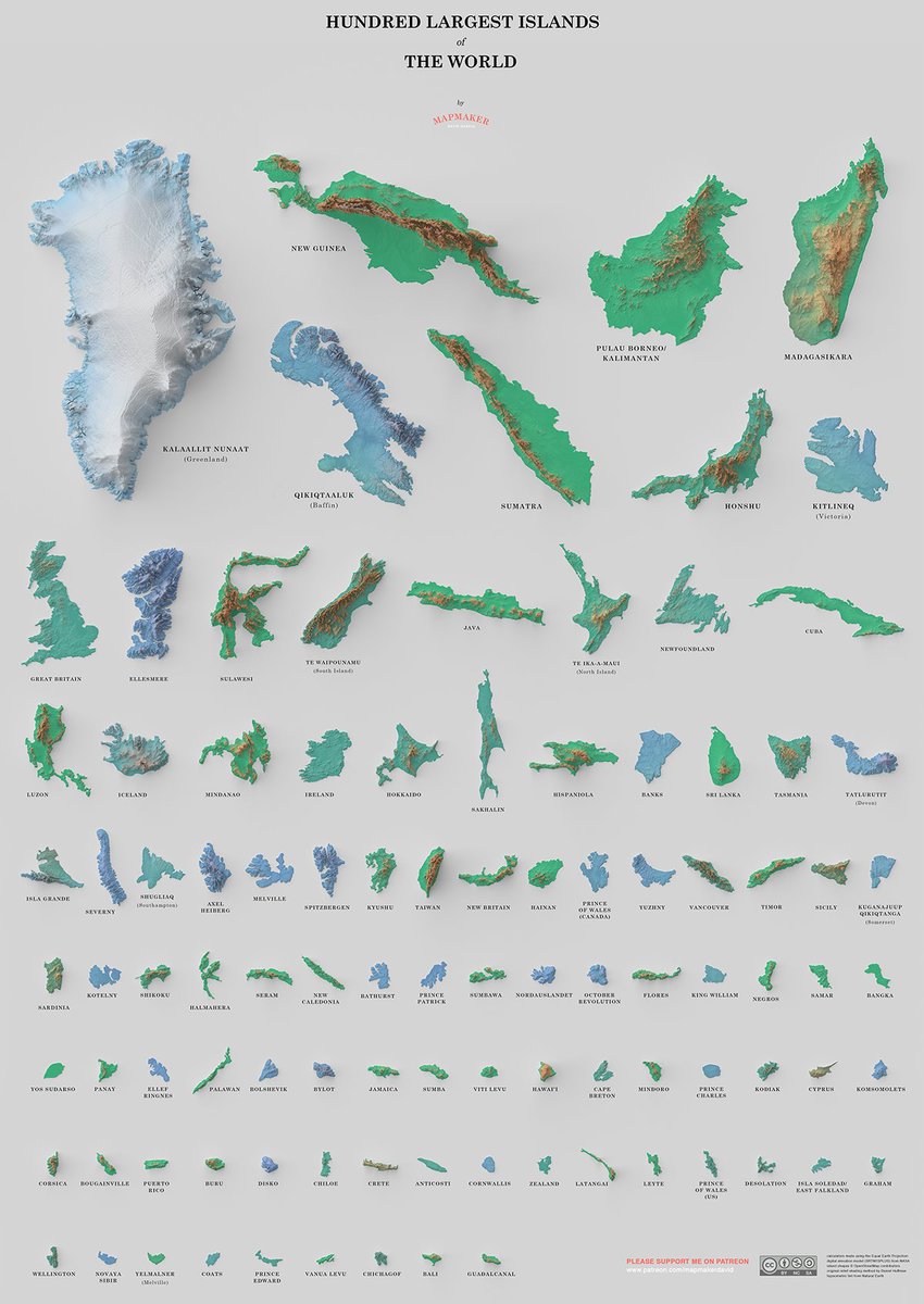 VisualCap's tweet photo. Visualizing the World's 100 Biggest Islands 🏝️

https://t.co/Ztp5a4BGjx https://t.co/5JCsWQep4i