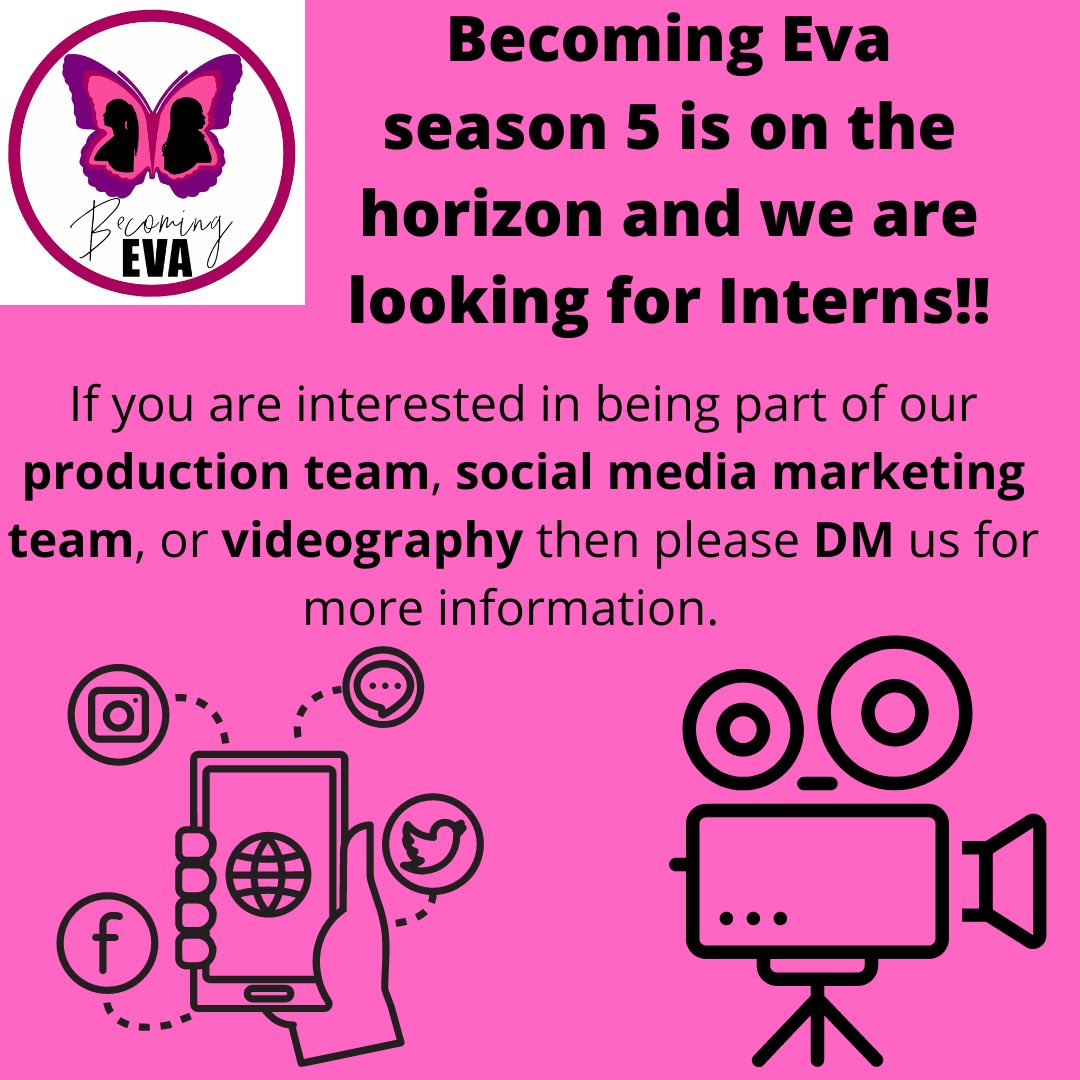 becomingeva2day's tweet photo. Becoming Eva season 5 is on the horizon!!! We are looking for interns for our in studio production this season. DM me for more information if you are interested. #becomingevatoday #BEva #productionteam #videography https://t.co/NLN08IlaEg