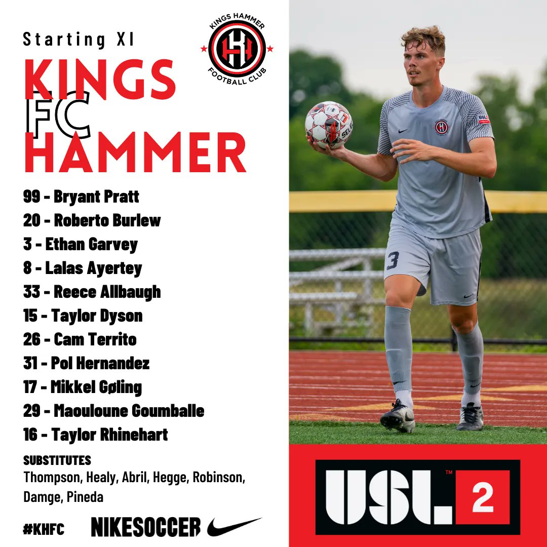 kingshammerfc's tweet photo. Starting XI for #KHFC! Kickoff right around the corner. Tune in, Central Conference Semifinal kickoff at 8:00pm ET. #Path2Pro

💻 | https://t.co/38BeHQMo1F https://t.co/MDlFgkkz0D