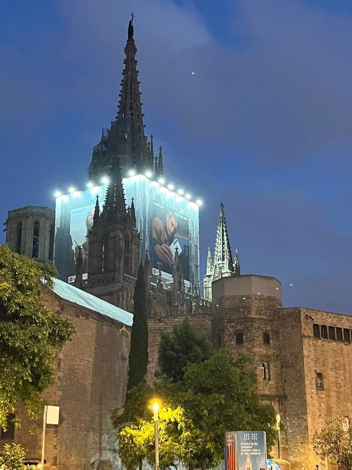 father_rmv's tweet photo. The Cathedral in Barcelona covered in ads for Samsung. 🤦🏻‍♂️ https://t.co/fpaEl81Pjj
