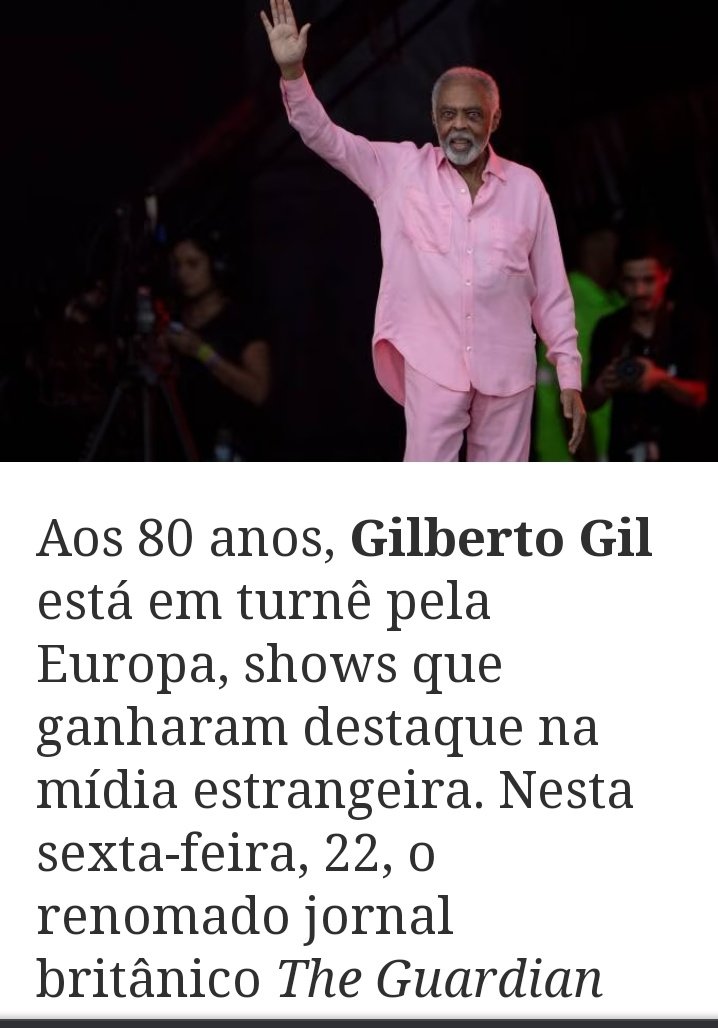 _Lula13's tweet photo. Em entrevista ao jornal 'The Guardian', o cantor  Gilberto Gil disse que o Brasil está se 'descivilizando' e que foi submetido a uma 'regressão impressionante' https://t.co/nS2OnsPZlh