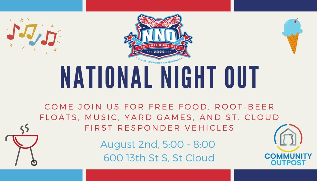 GSCSafety's tweet photo. Who doesn't like free food, ice cream, and music!!?? 

Join us for a night of fun on August 2nd from 5pm to 8pm!

We hope to see you there!

#NationalNightOut #NightOut #NNO #community #communityevent #event #music #food #icecream #communityinvolvement #cophouse #publicsafety https://t.co/h9DCxPcv4K