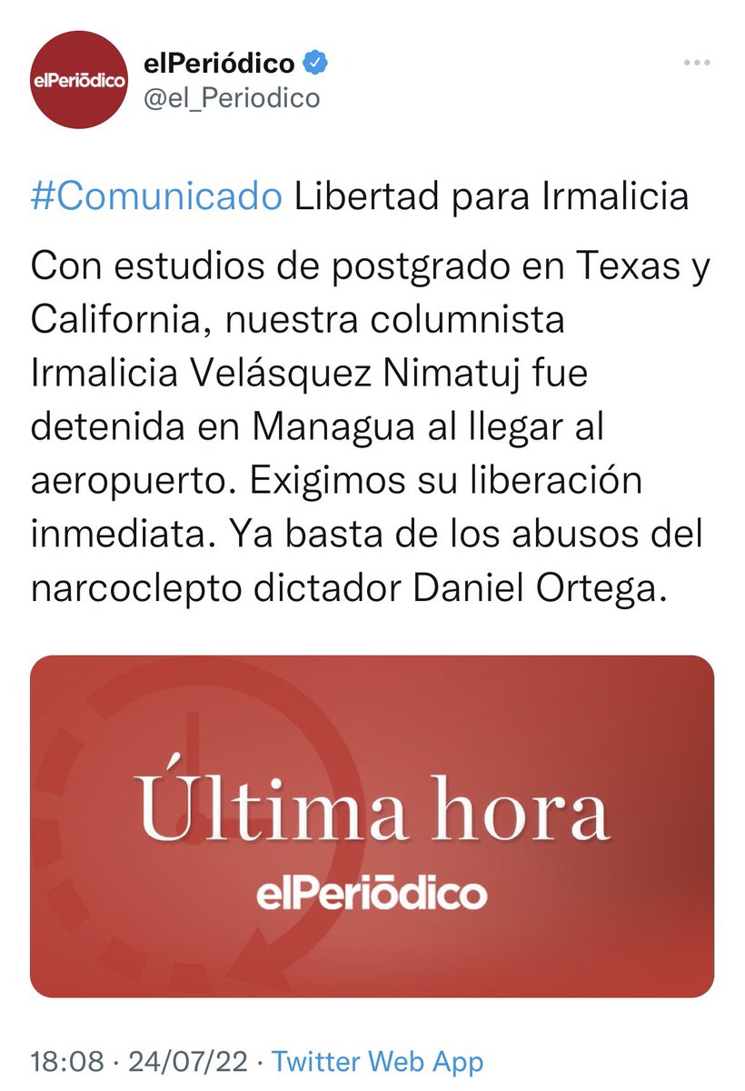 ManfredoGuate's tweet photo. Irmalicia Velásquez Nimatuj columnista de El Periódico; fue detenida en Managua al llegar al aeropuerto. Exigimos su liberación inmediata. https://t.co/uACvqY3uts