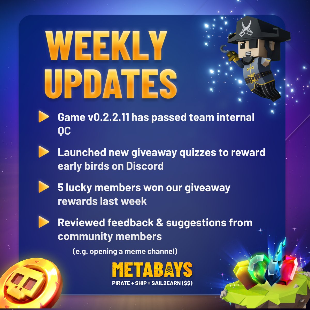 PlayMetaBays's tweet photo. Me: How to become an excellent pirate?😖❓😖
Captain Jack: Show your loyalty to me!🧎🧎‍♂️🧎‍♀️

Check out our weekly update!

#MetaBays #NFTs #Blockchain https://t.co/zitAbjUQBY