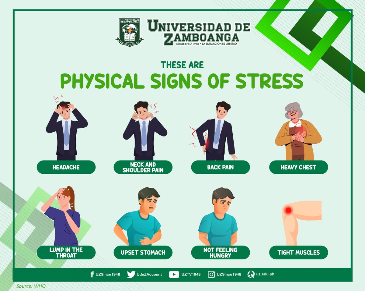 UdeZaccount's tweet image. Hey, Wildcats!

THESE ARE PHYSICAL SIGNS OF STRESS
Check out this helpful infographic below.

#UZCares #UZSafetyAndHealth #SignsOfStress
